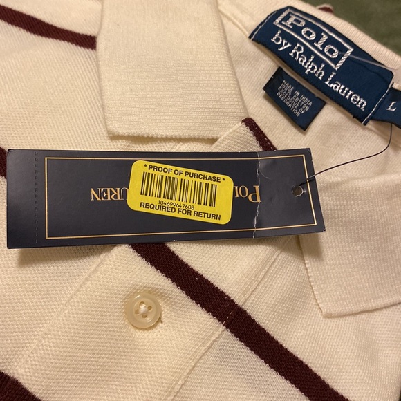 New Polo Ralph Lauren Classic-Fit Soft Cotton Polo cream/ brown stripes Size L⭐️ - Picture 6 of 16
